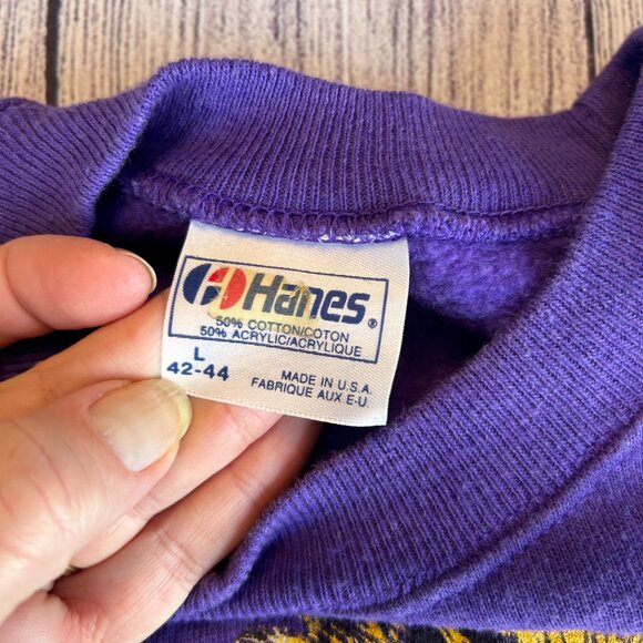 vtg 80s Jesus Messiah purple crewneck sweatshirt size L puff paint double sided - Picture 4 of 14